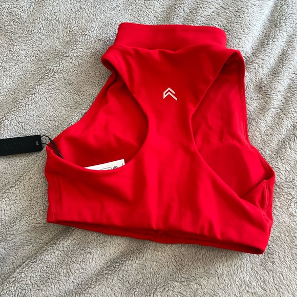 NEW! Oner Active Easy Lift Zip High Neck Sports Bra grey logo Fiery Red Medium - Picture 3 of 4